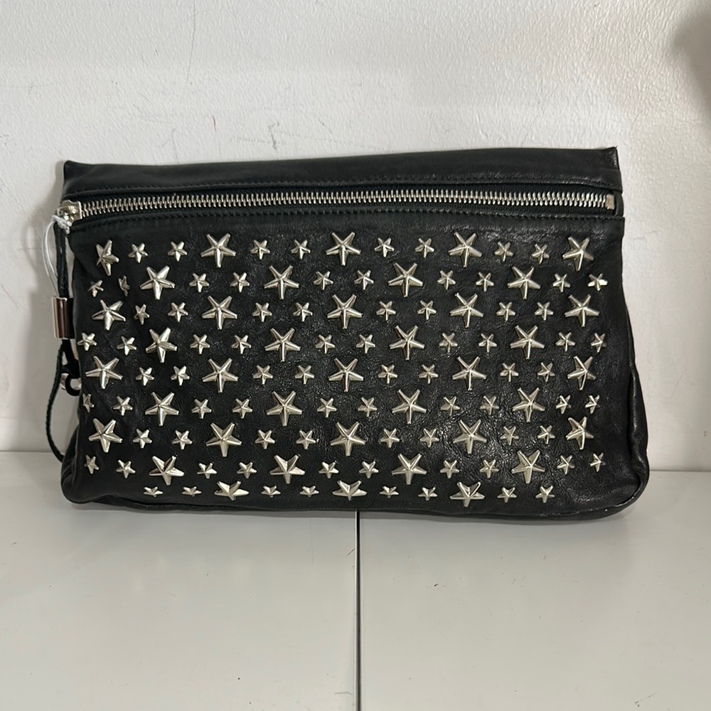 Jimmy Choo Black and Silver Star-Studded Clutch